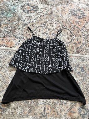 Black Printed Layered Spaghetti Strap Tank Top